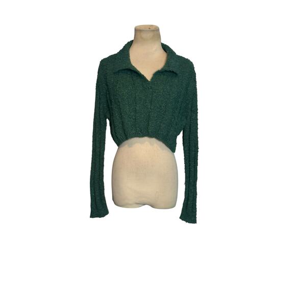 Double Zero green knit long sleeves crop sweater size Medium - Picture 8 of 10